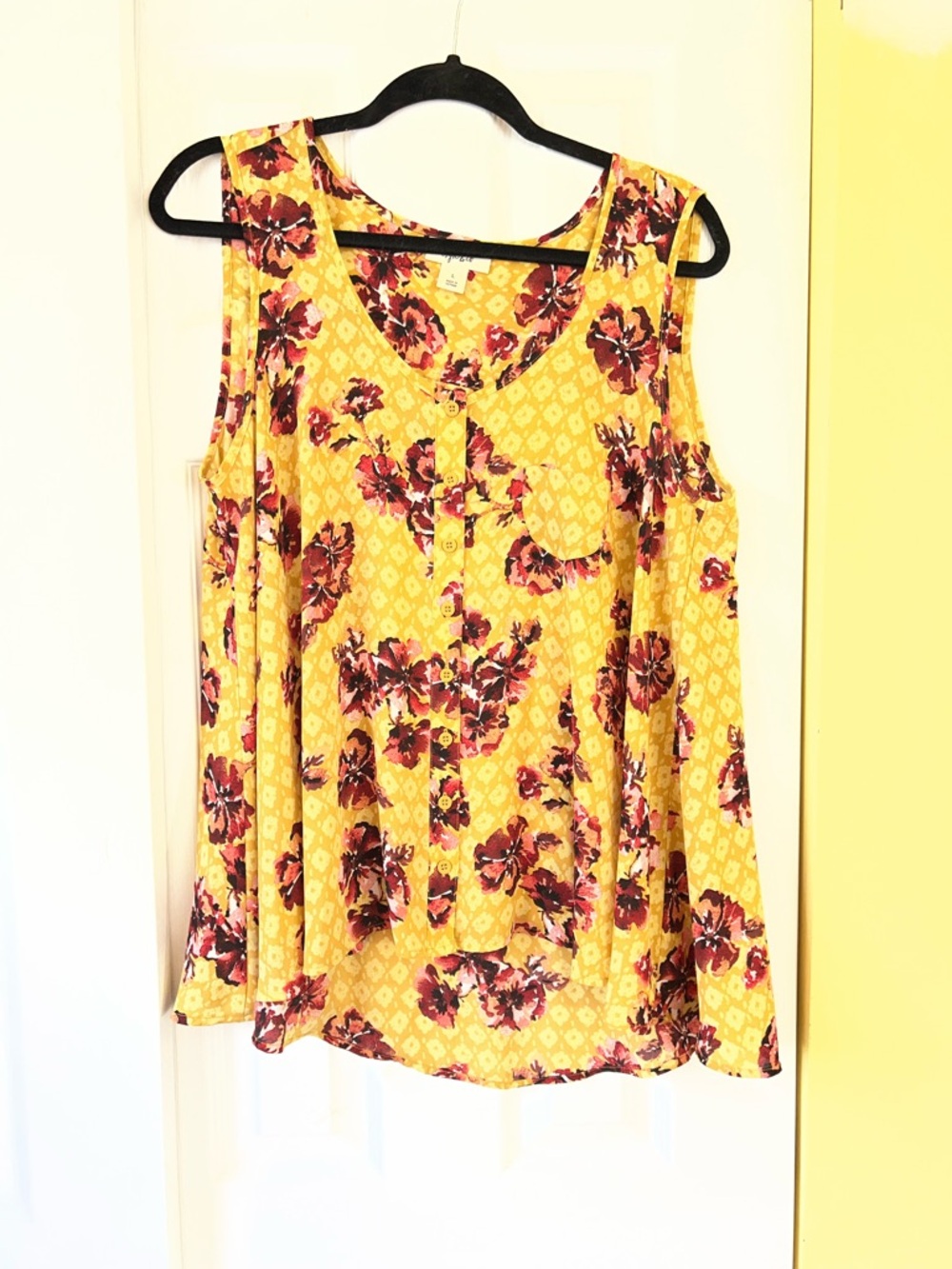 Style & Co. Yellow Floral Button-Front Sleeveless Tunic